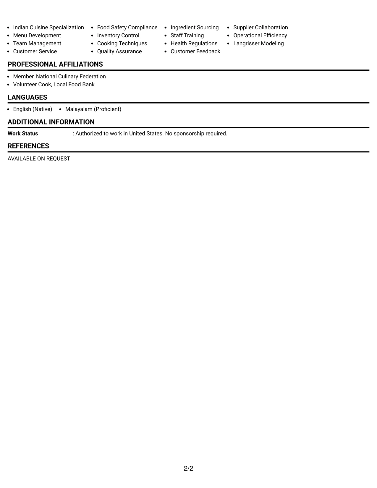 Resume Example Page 2