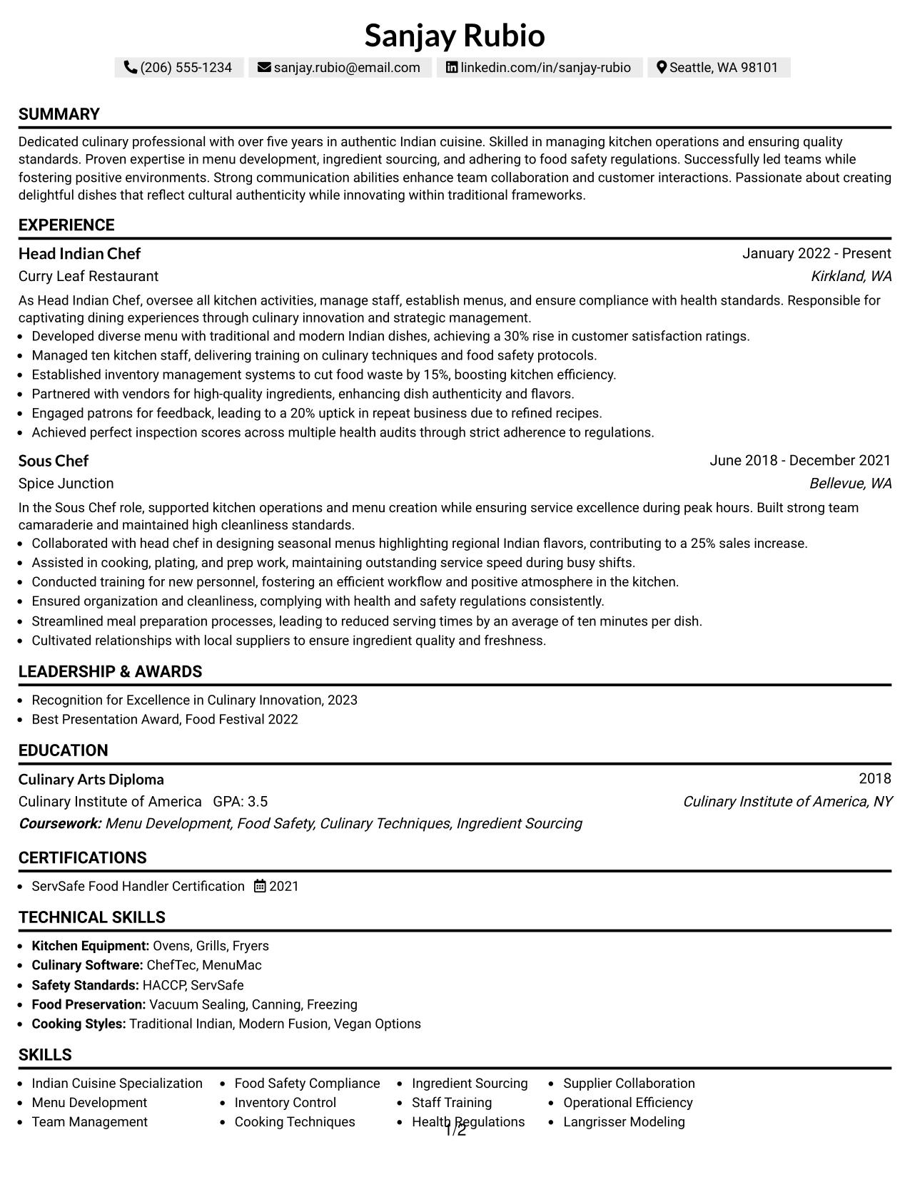 Resume Example Page 1
