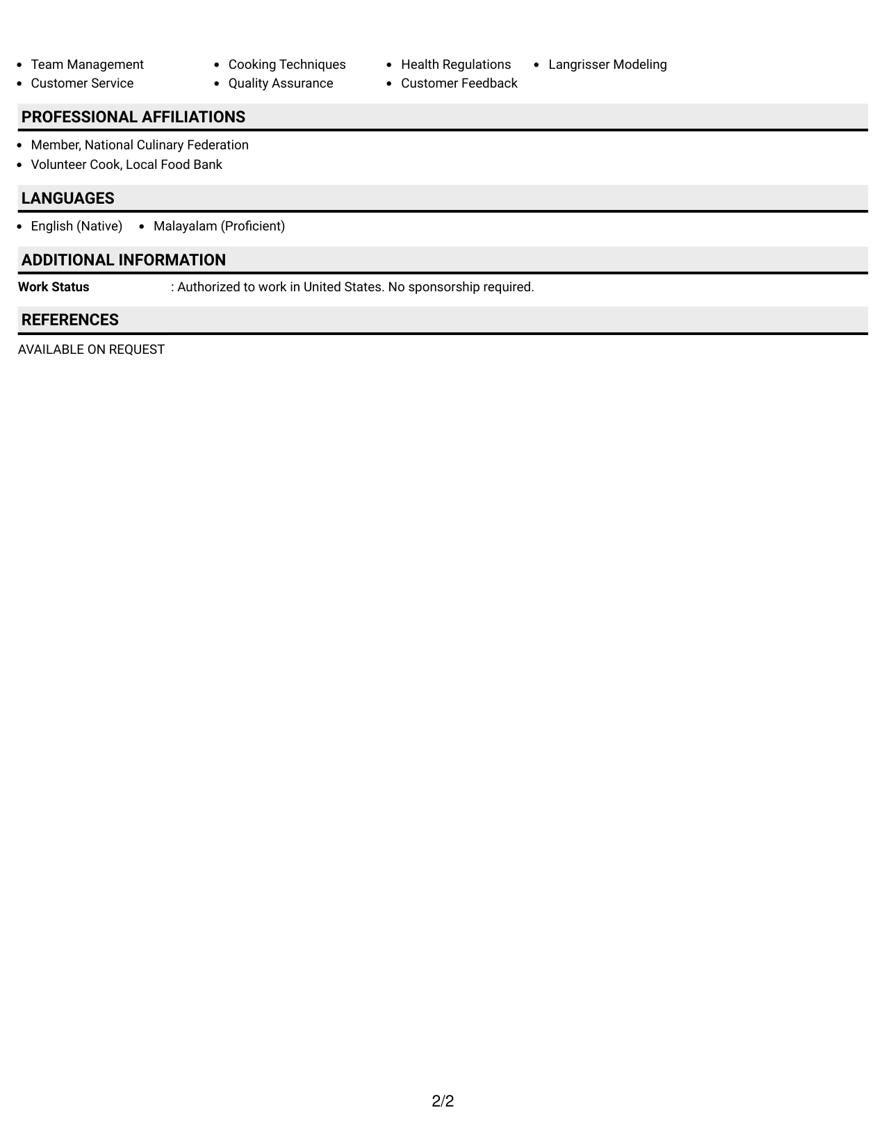 Resume Example Page 2