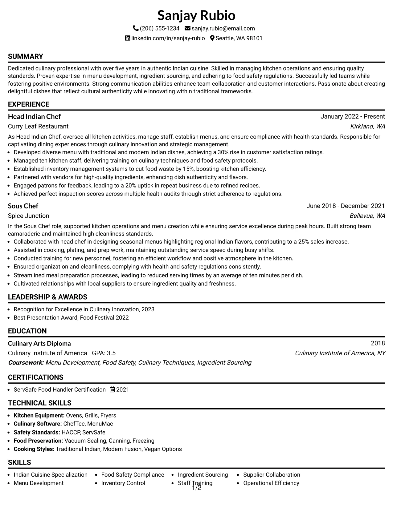 Resume Example Page 1