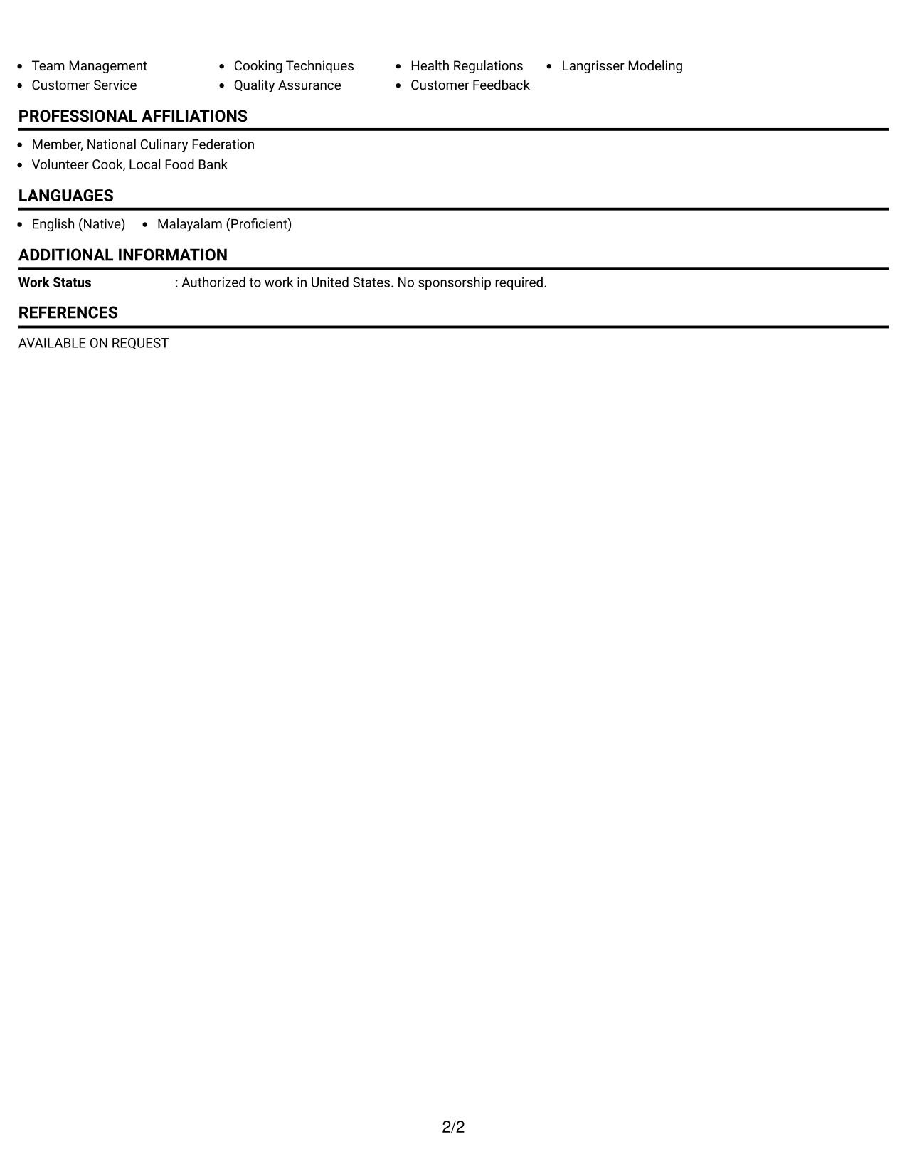 Resume Example Page 2