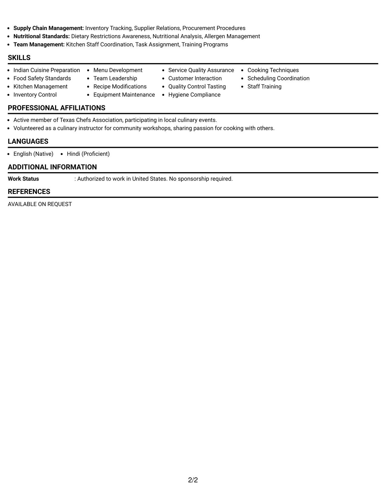 Resume Example Page 2