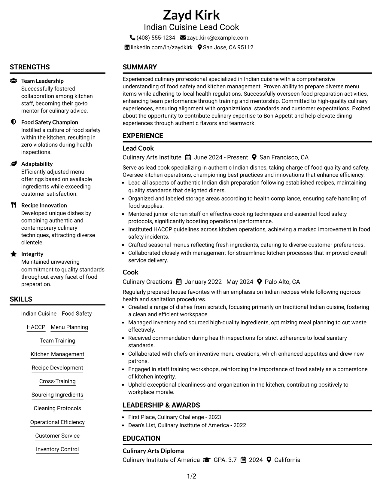 Resume Example Page 1