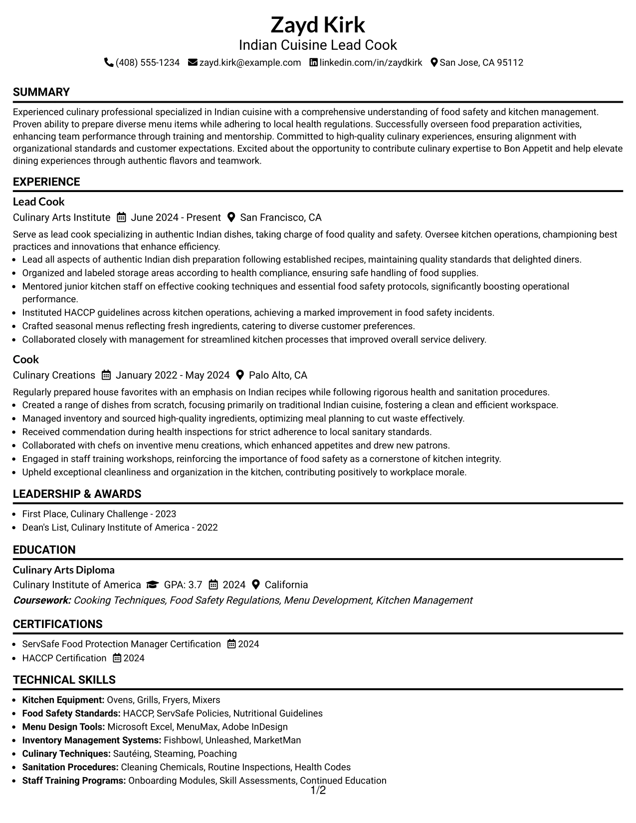 Resume Example Page 1