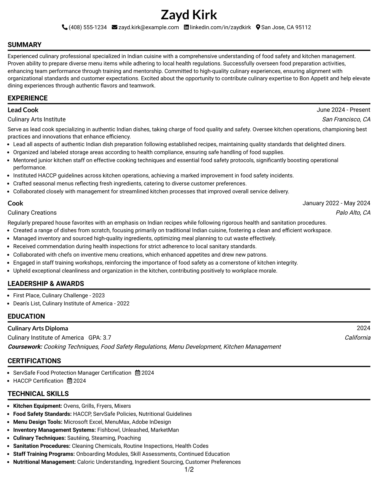 Resume Example Page 1