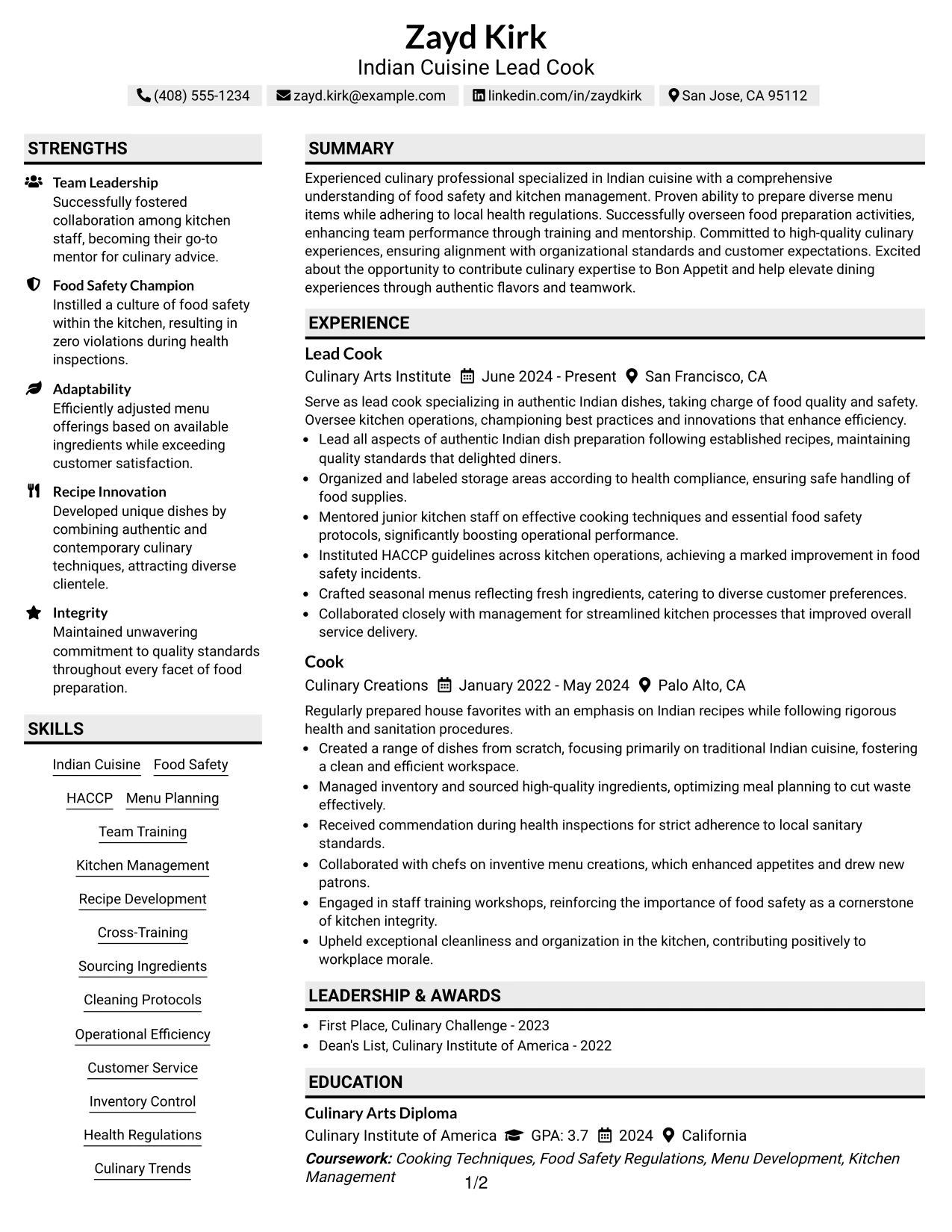 Resume Example Page 1