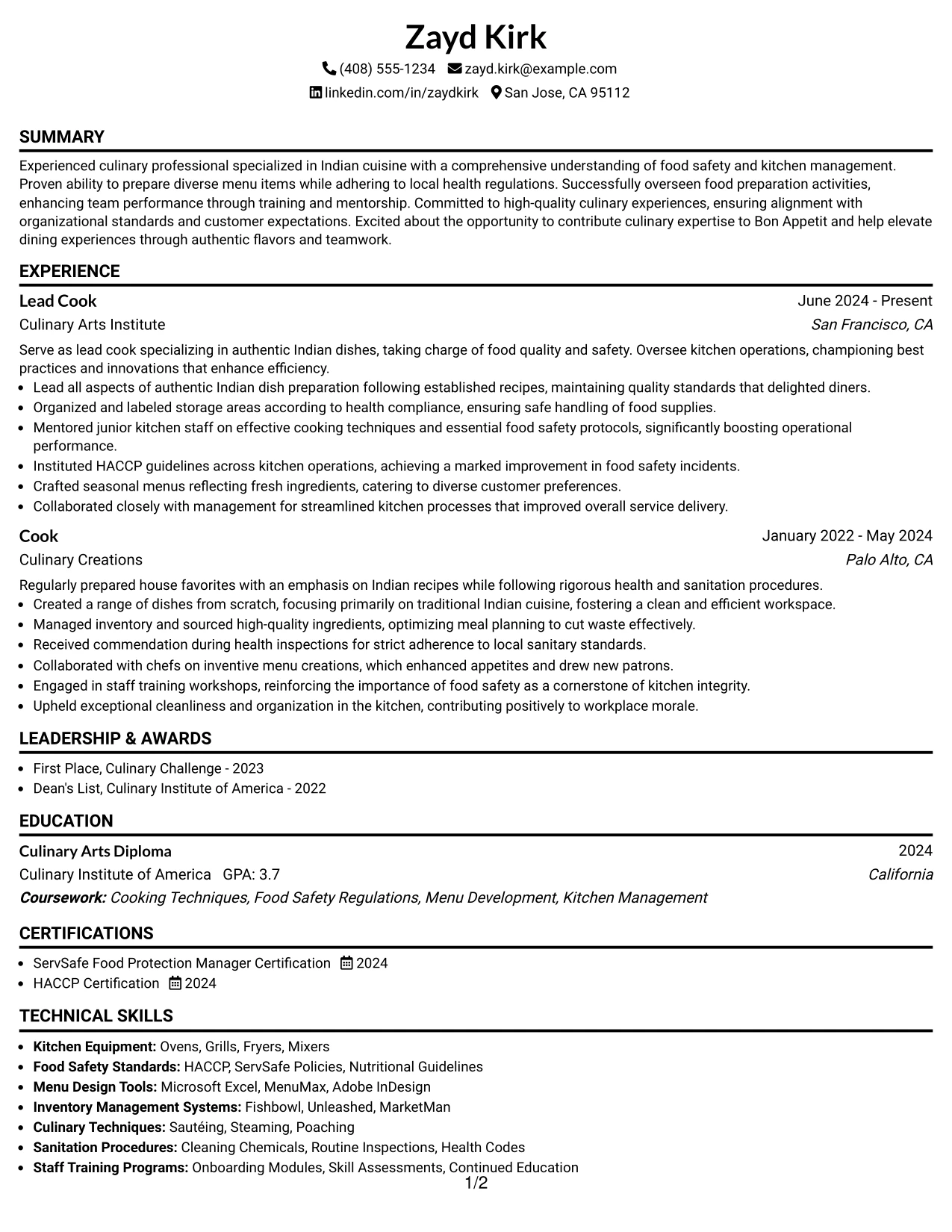 Resume Example Page 1