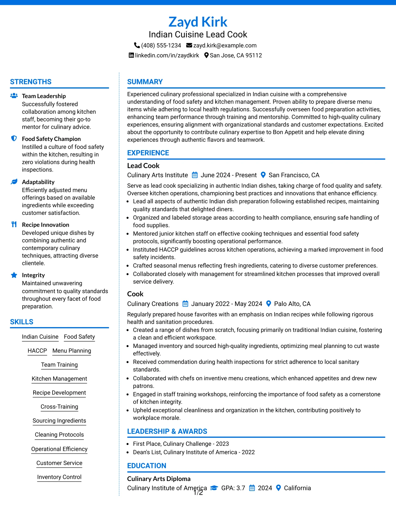 Resume Example Page 1