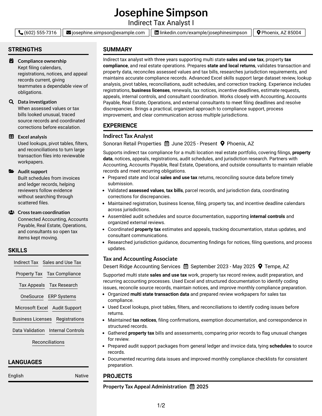 Resume Example Page 1