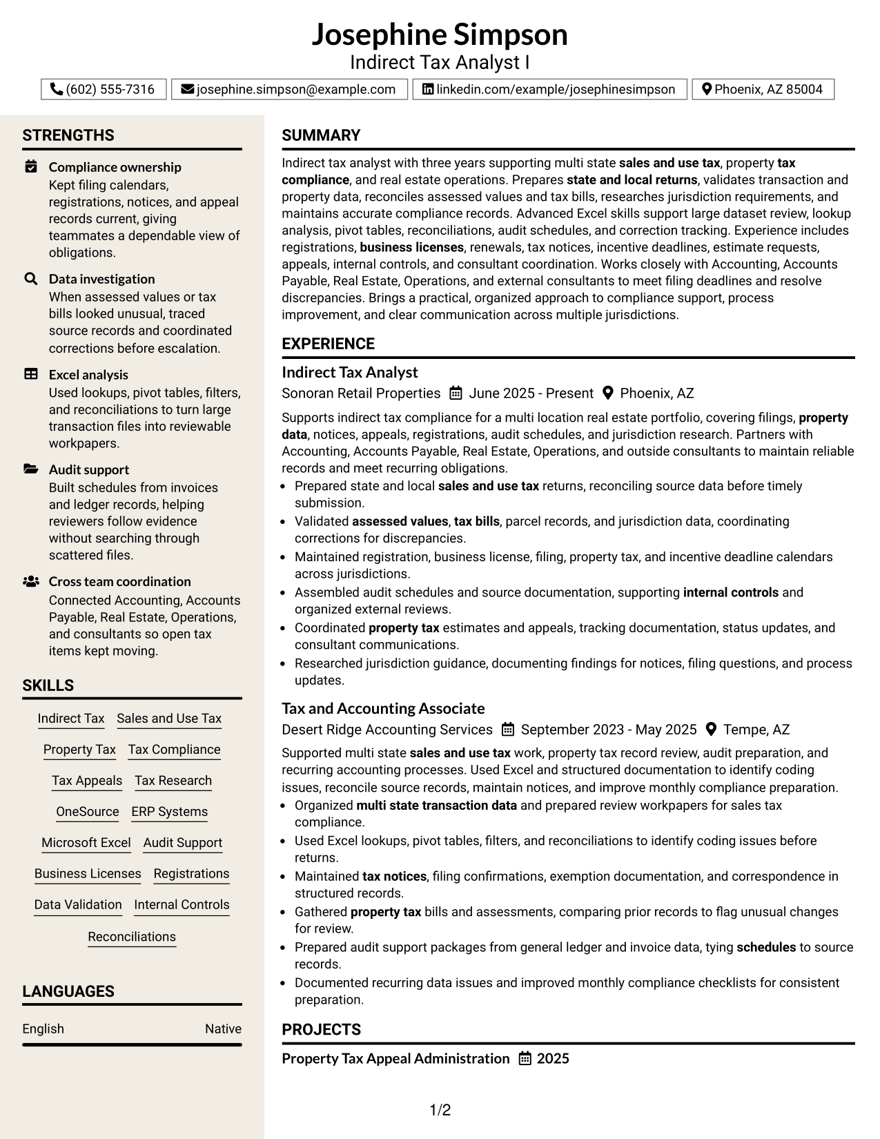 Resume Example Page 1
