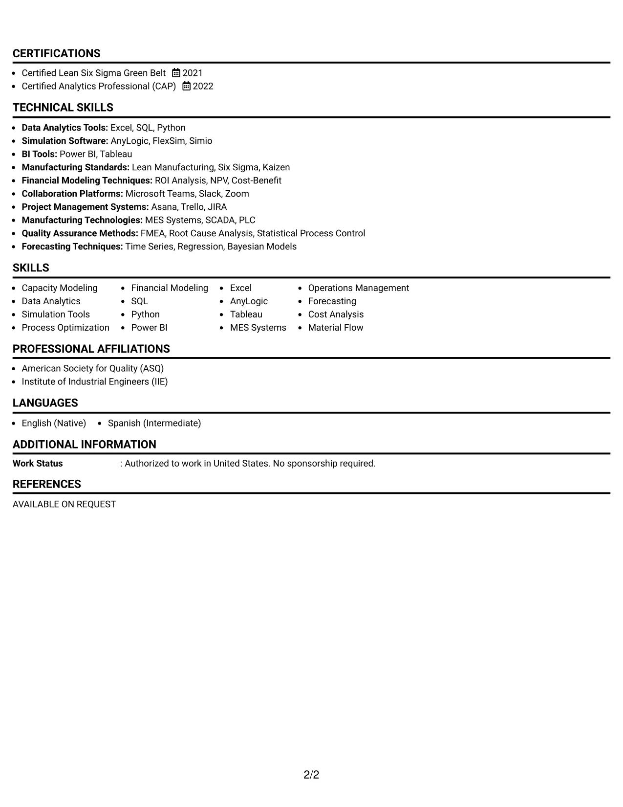 Resume Example Page 2