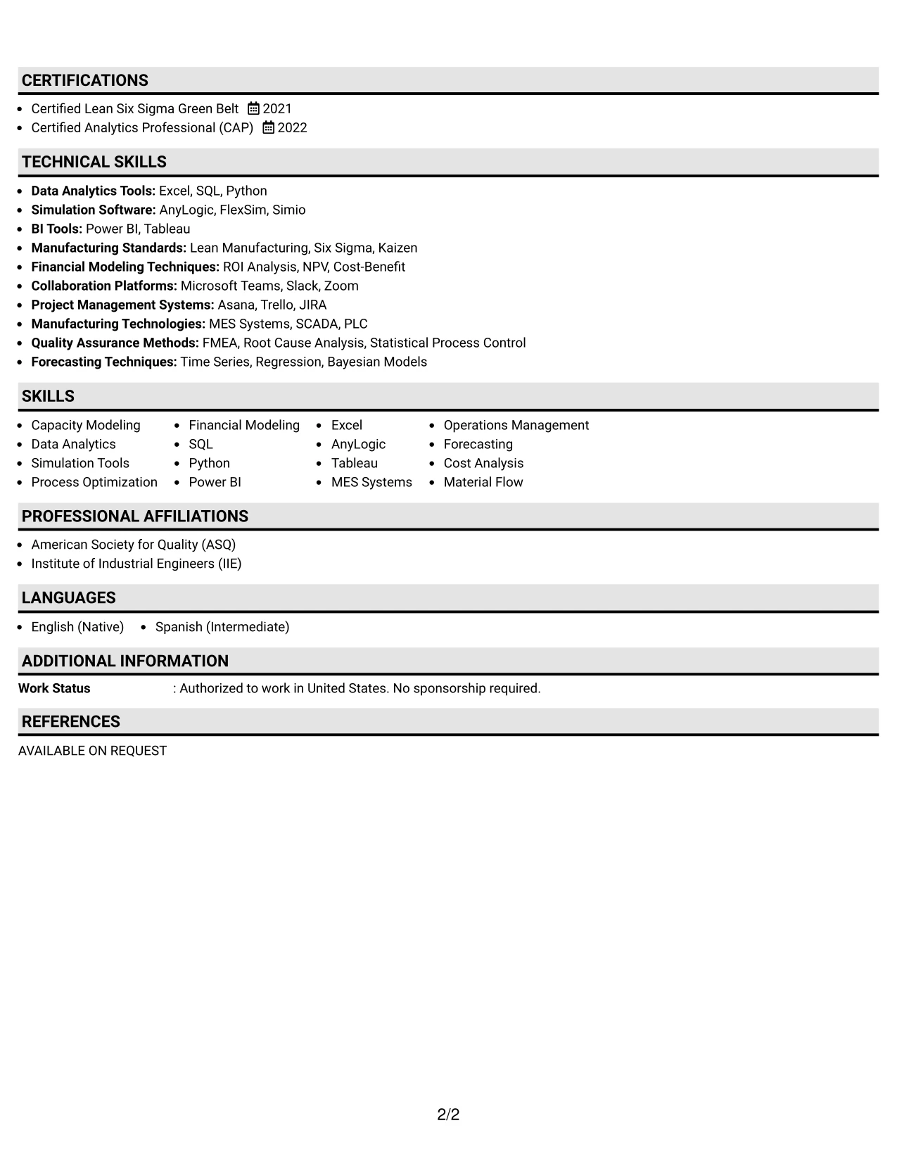 Resume Example Page 2