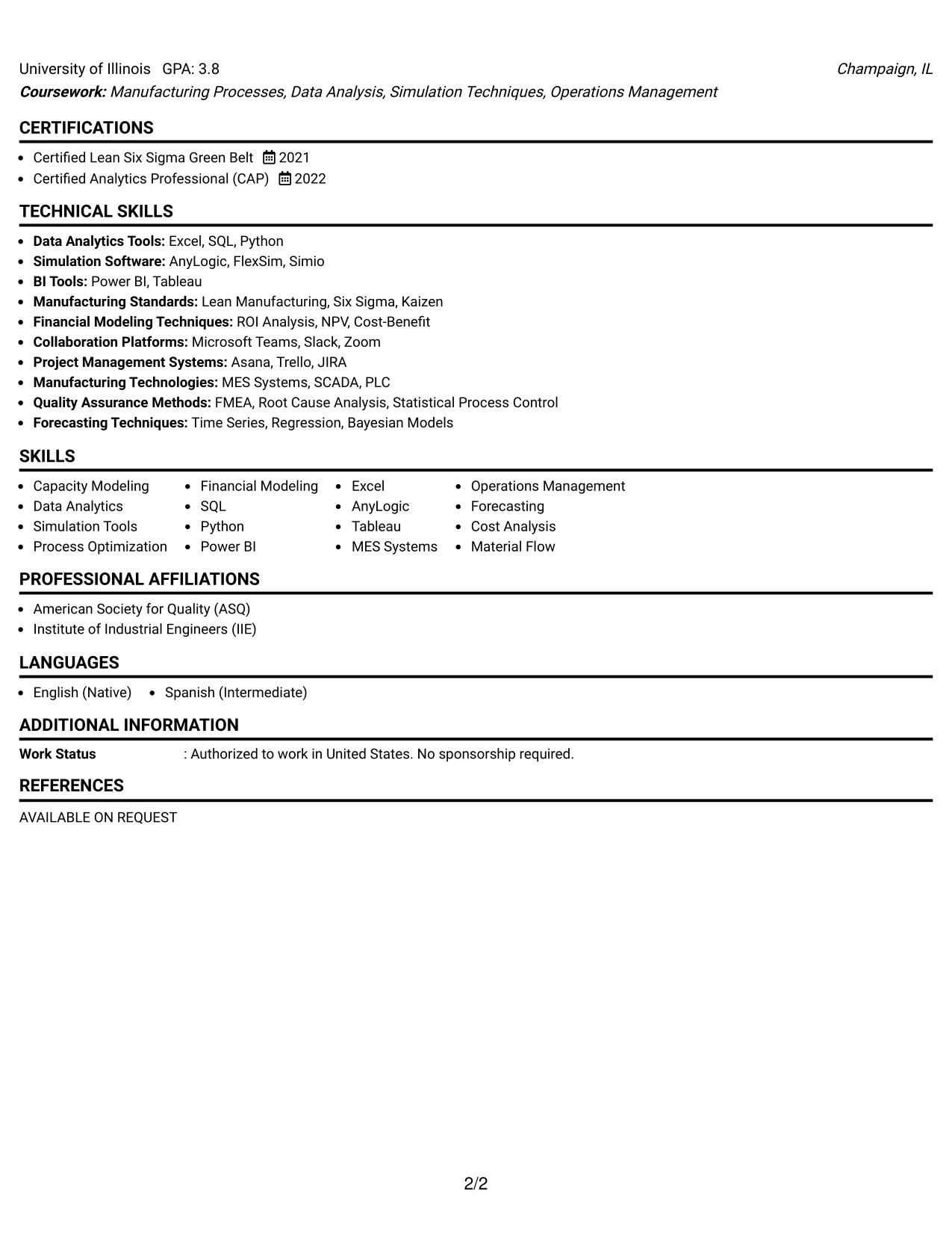 Resume Example Page 2