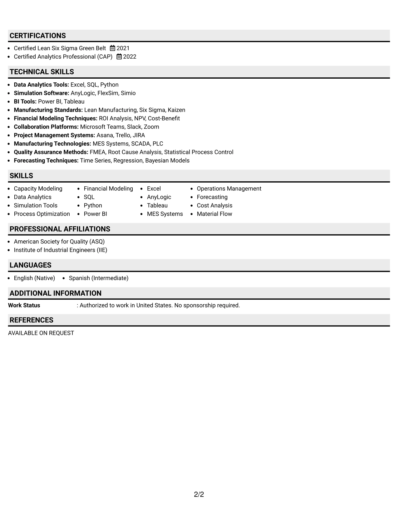 Resume Example Page 2