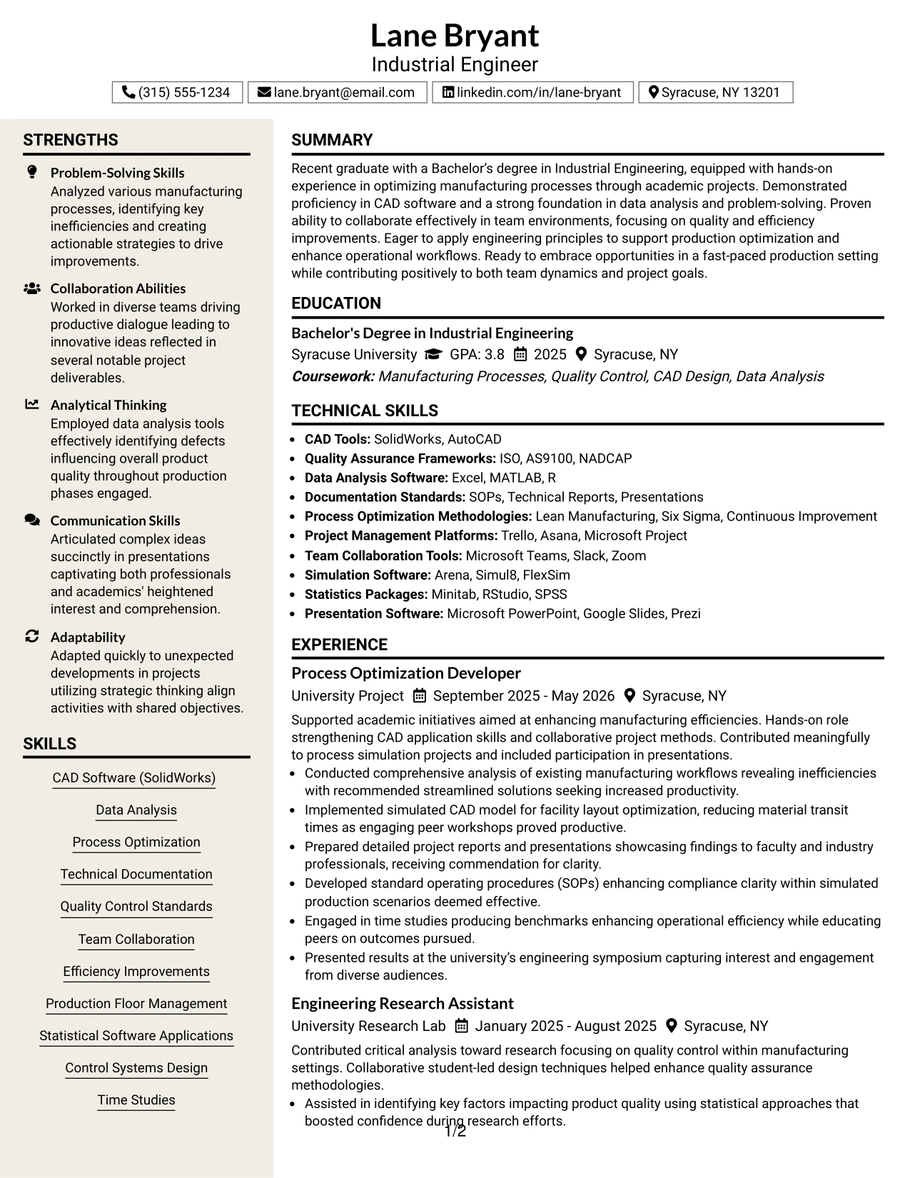 Resume Example Page 1