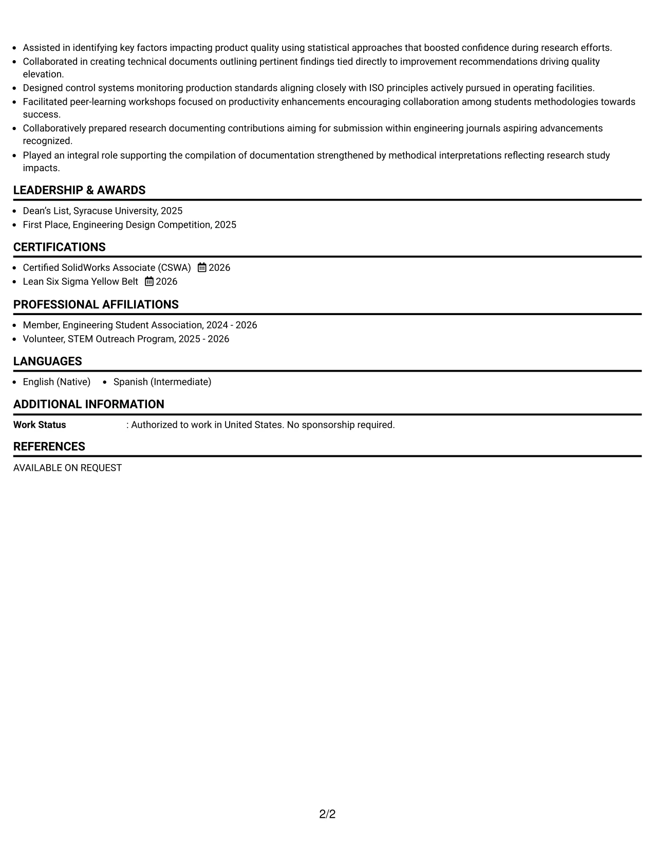 Resume Example Page 2
