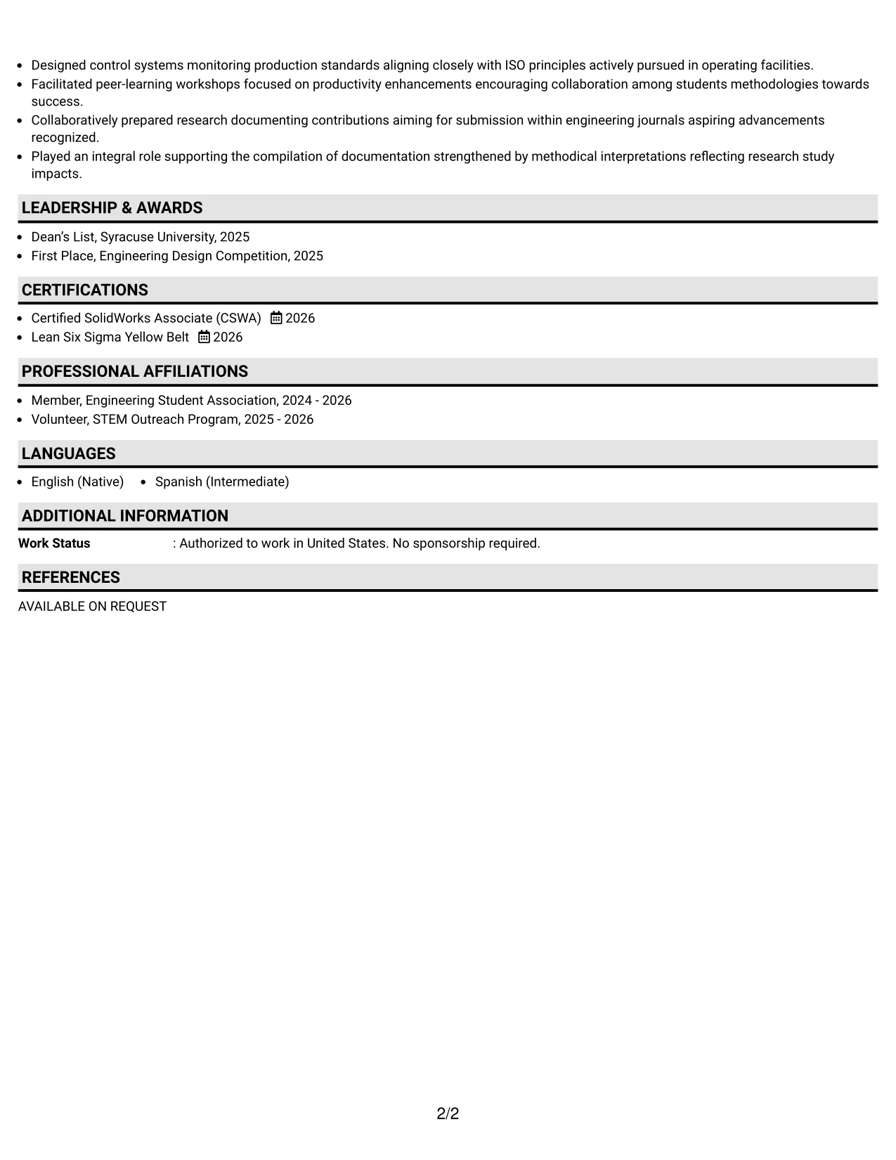 Resume Example Page 2