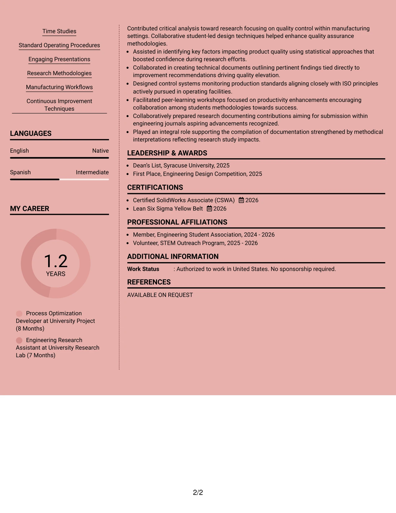 Resume Example Page 2