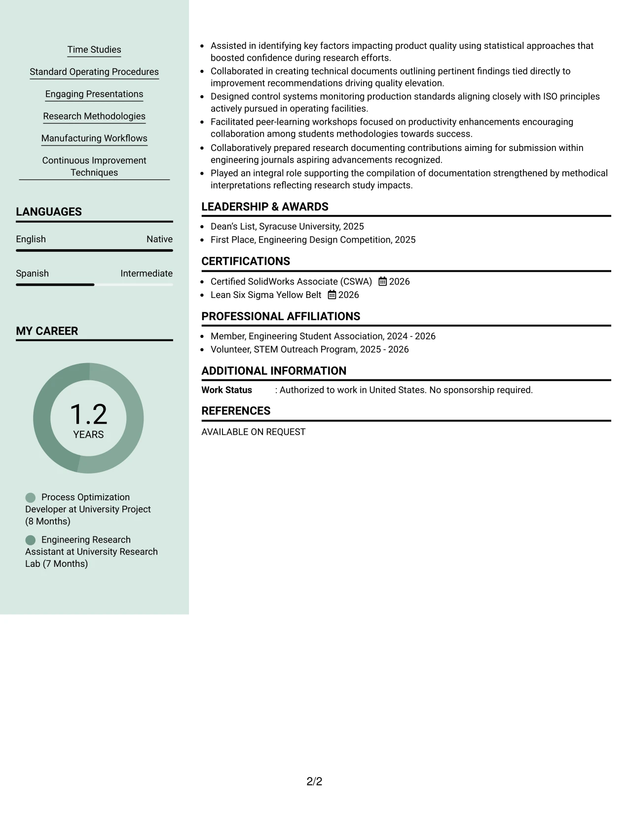 Resume Example Page 2