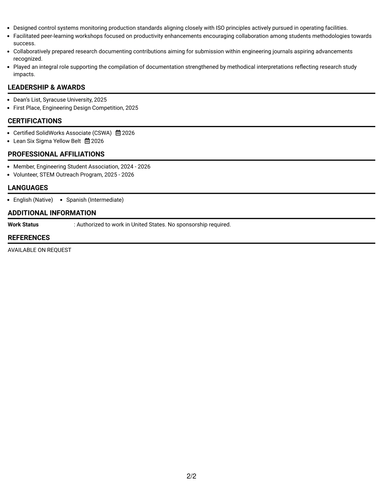 Resume Example Page 2
