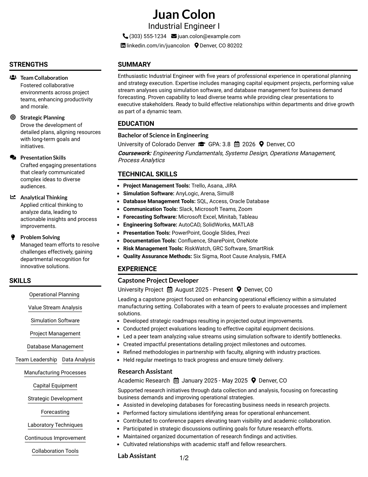 Resume Example Page 1
