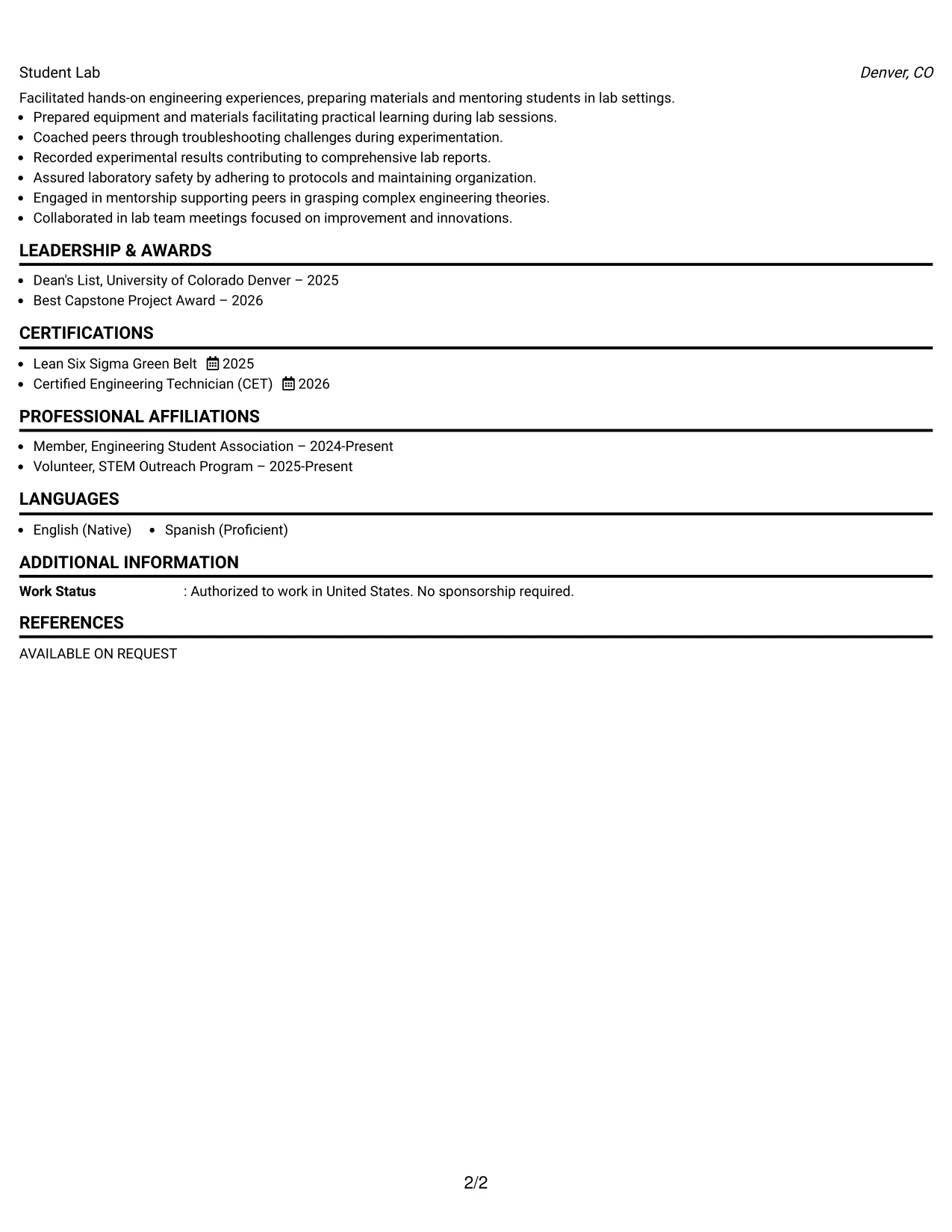 Resume Example Page 2