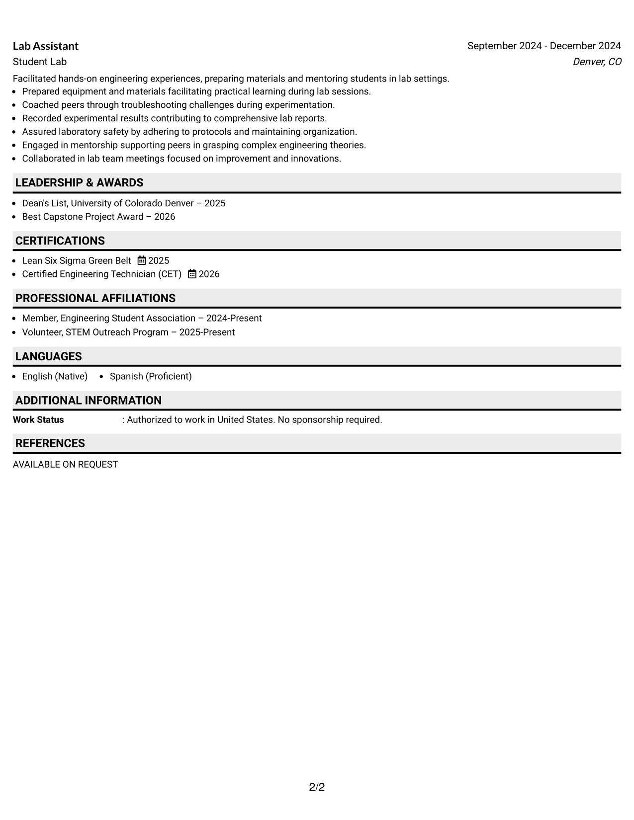 Resume Example Page 2