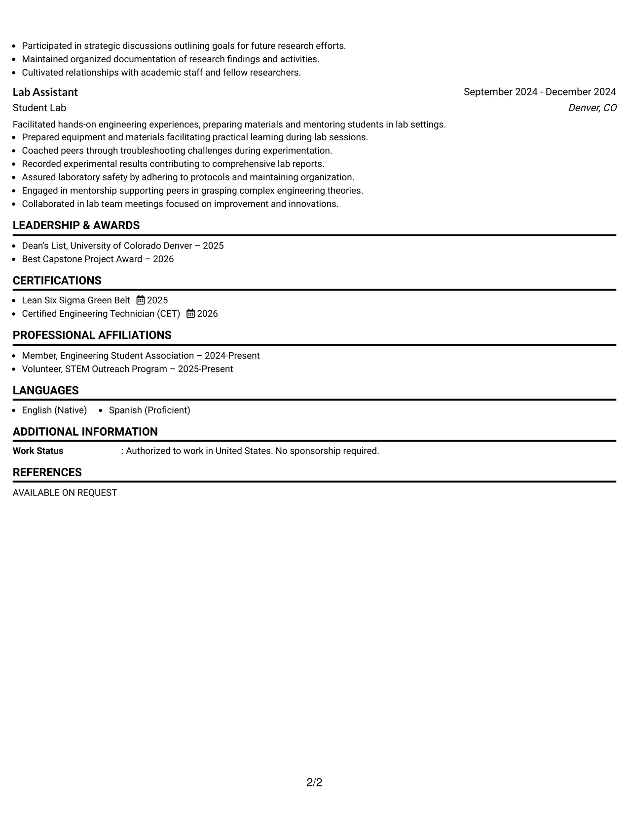 Resume Example Page 2