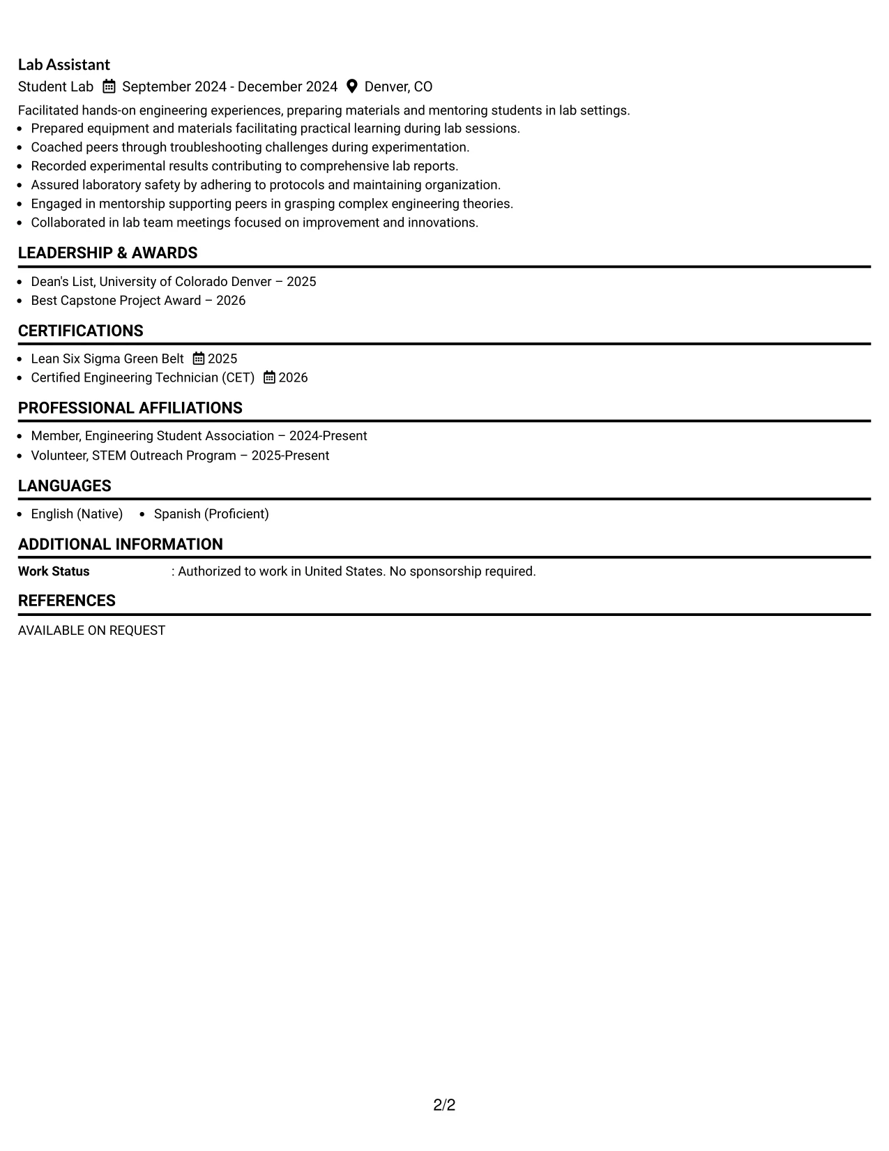 Resume Example Page 2