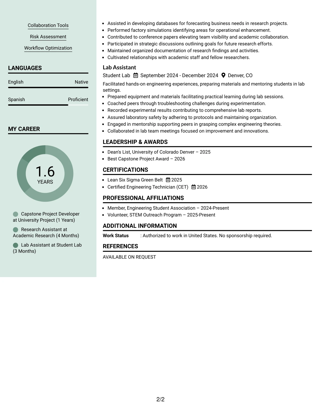 Resume Example Page 2