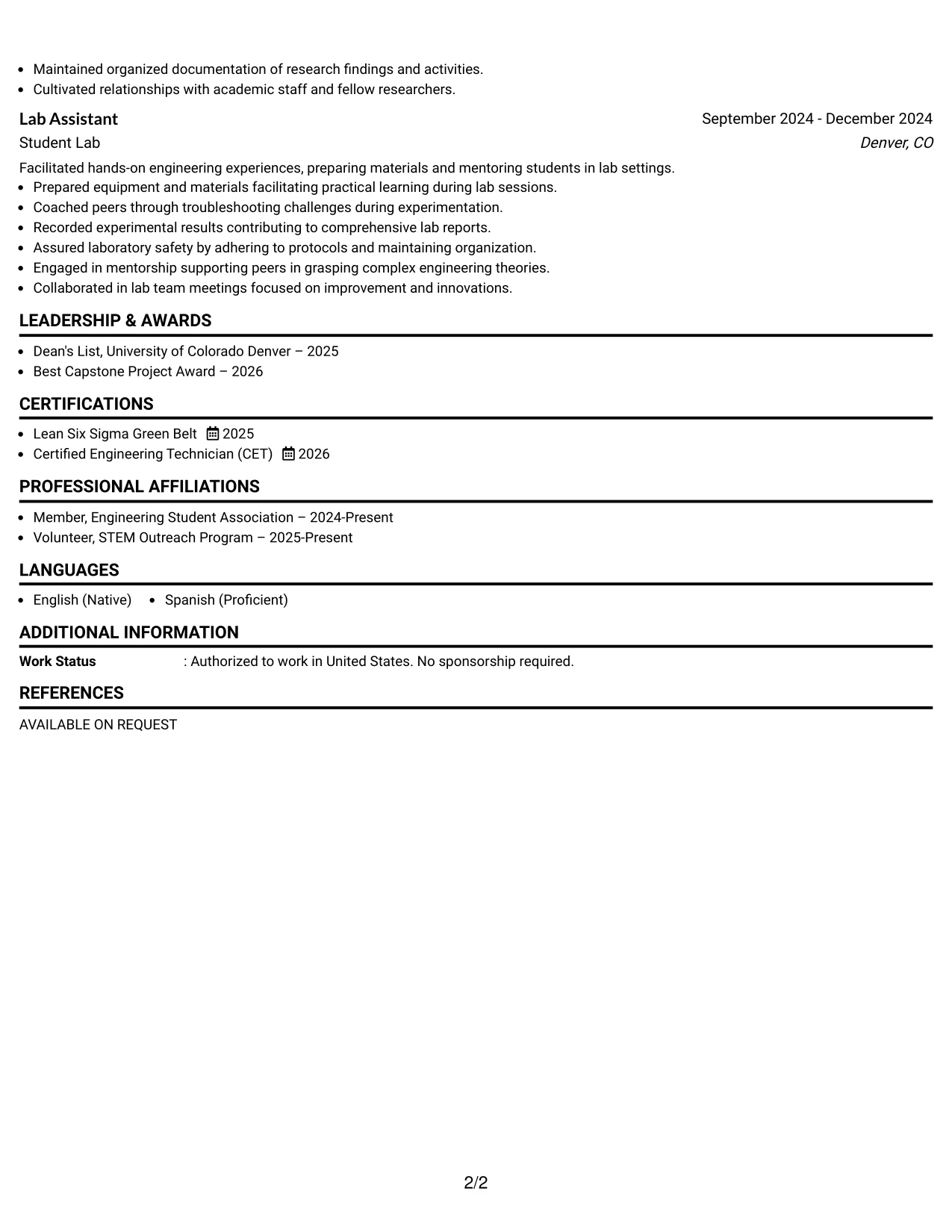 Resume Example Page 2