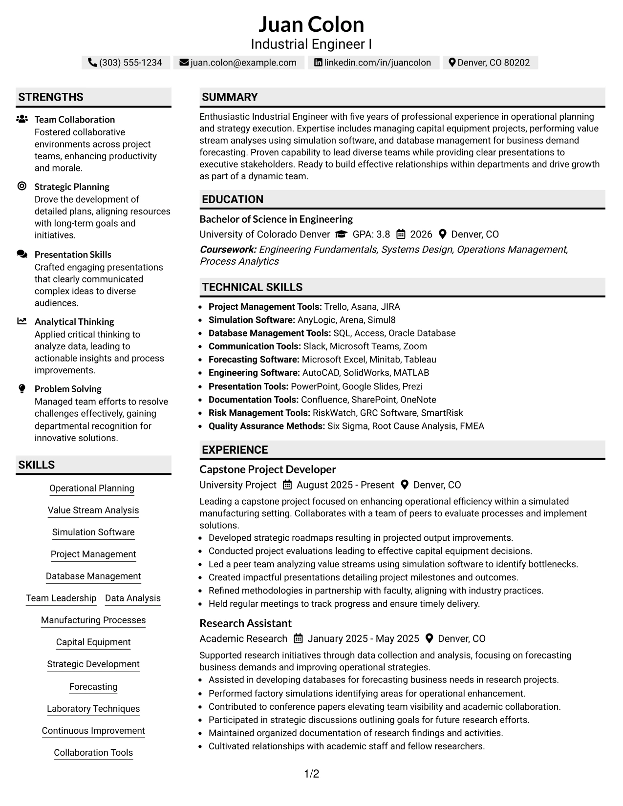 Resume Example Page 1