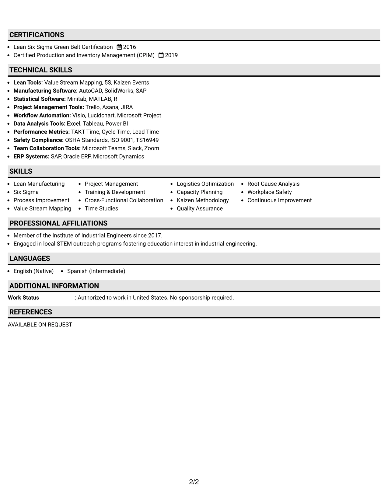 Resume Example Page 2