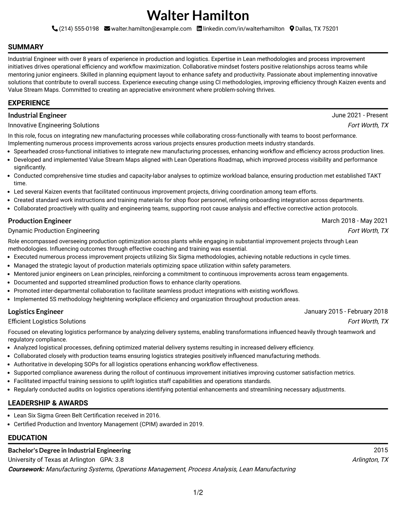 Resume Example Page 1