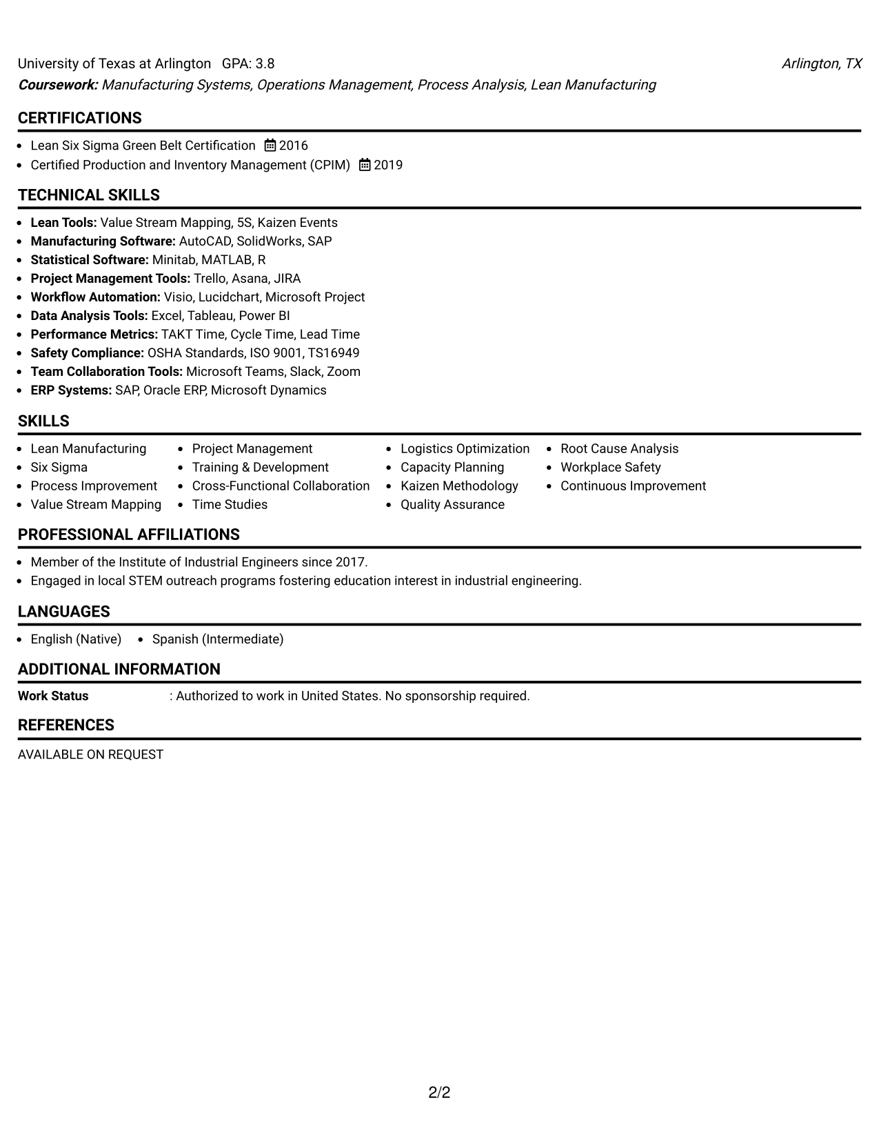 Resume Example Page 2
