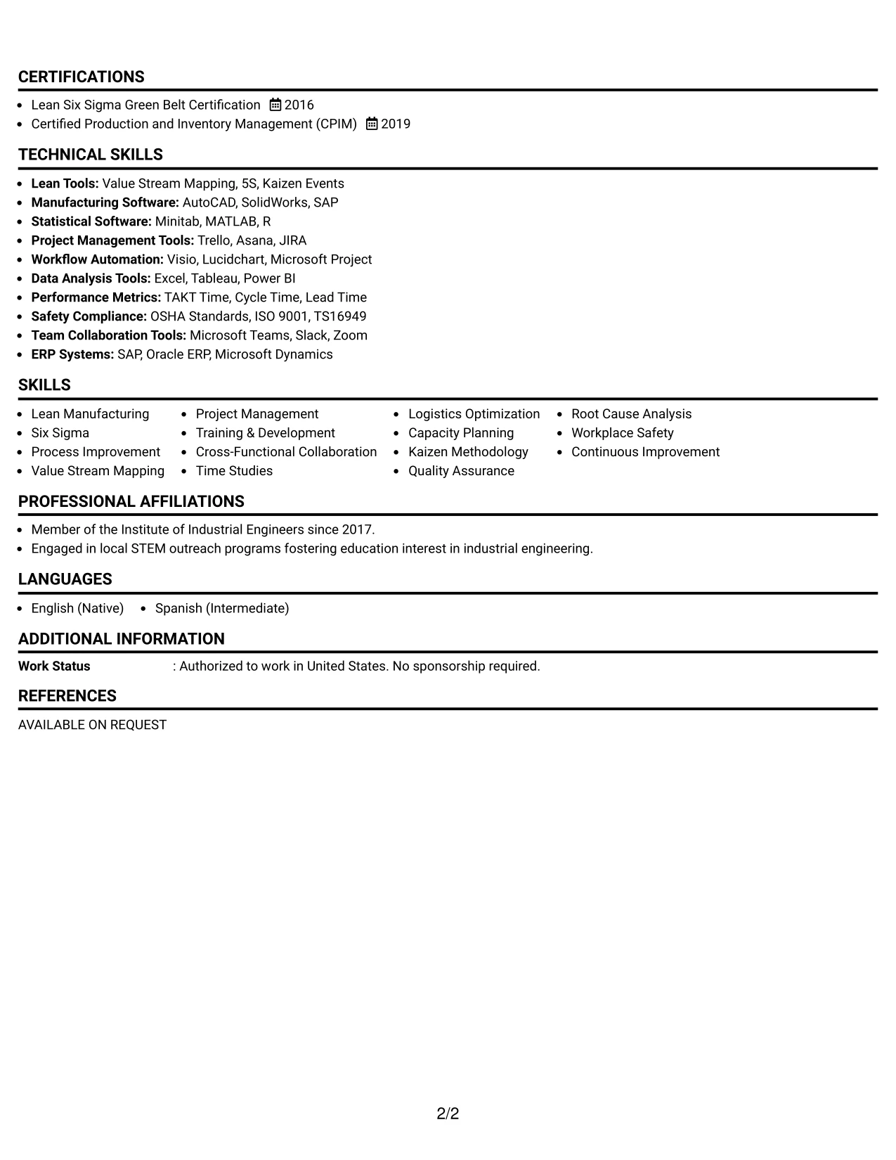 Resume Example Page 2