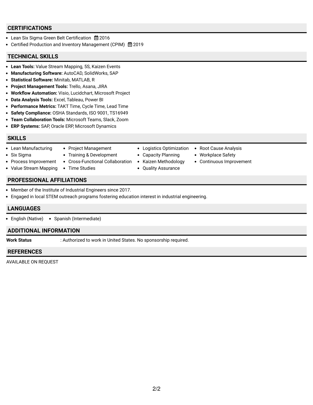 Resume Example Page 2