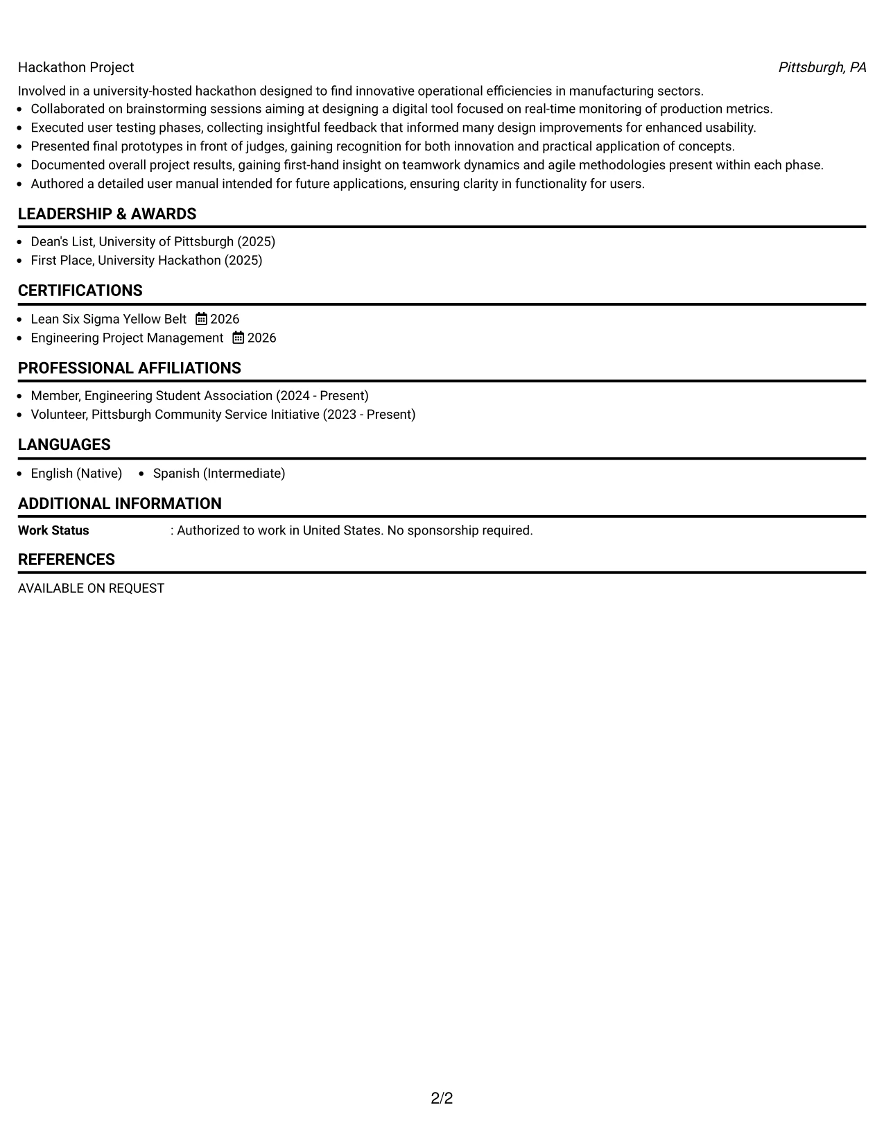 Resume Example Page 2
