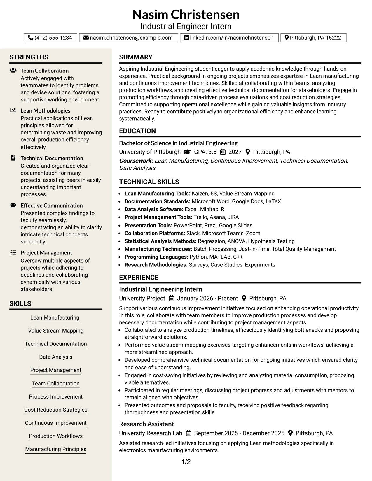 Resume Example Page 1