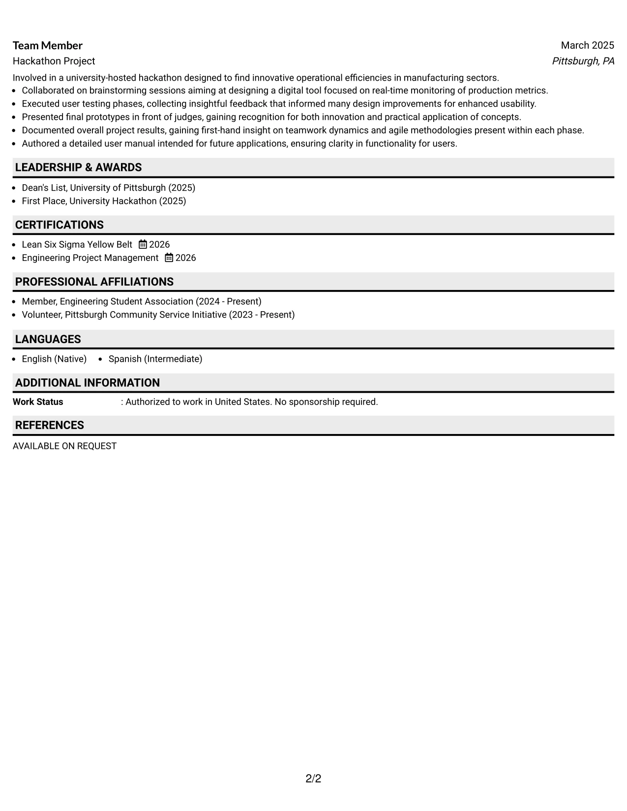Resume Example Page 2