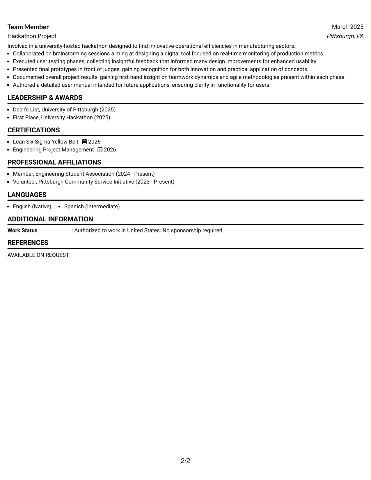 Resume Example Page 2