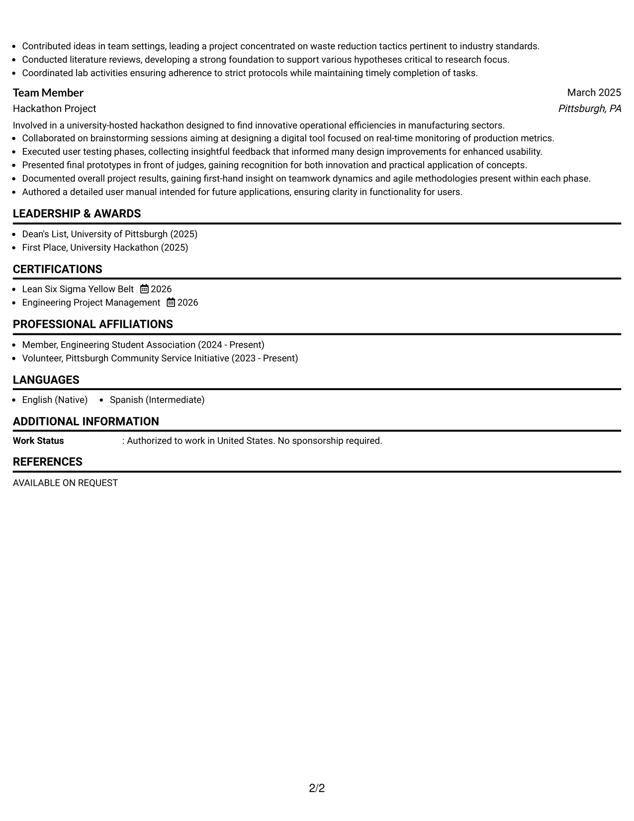 Resume Example Page 2