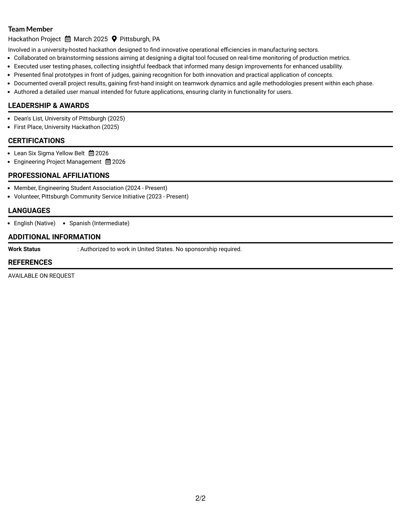 Resume Example Page 2