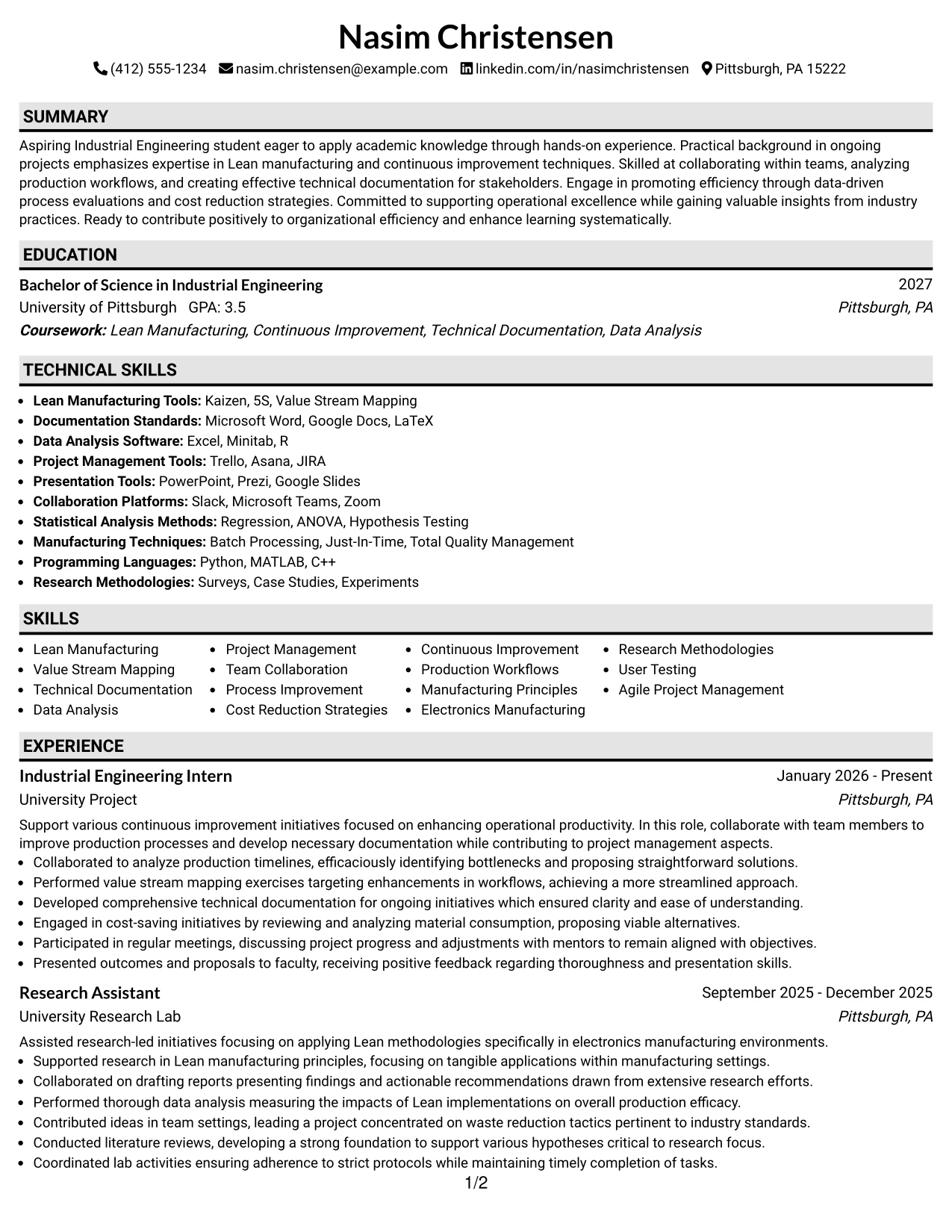 Resume Example Page 1