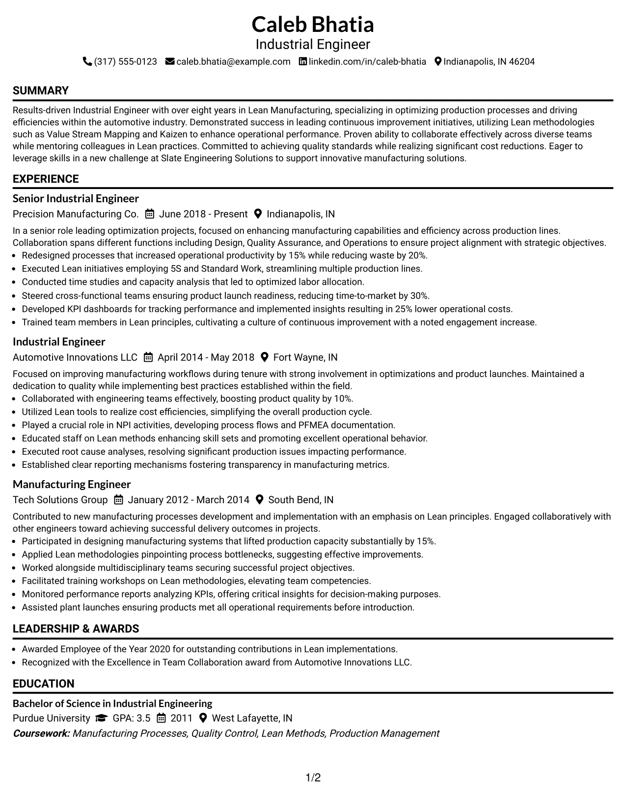 Resume Example Page 1