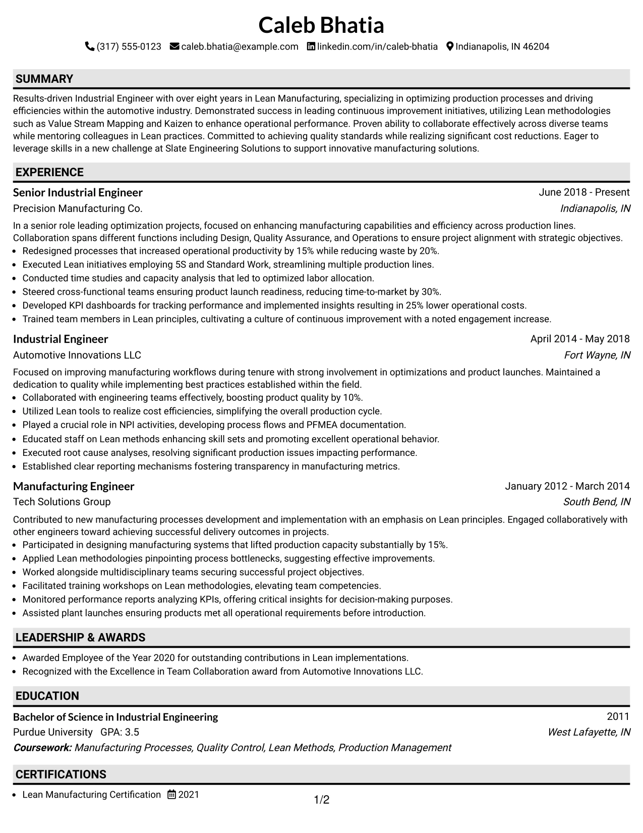 Resume Example Page 1