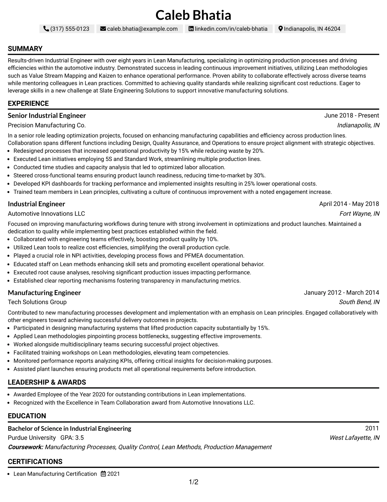 Resume Example Page 1