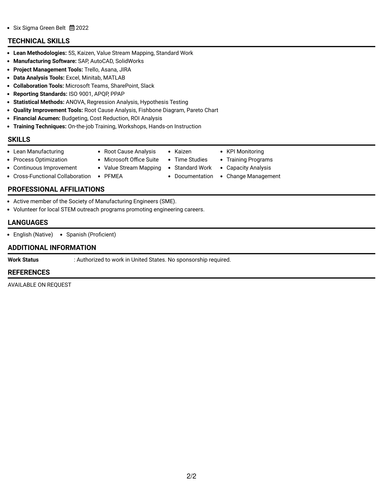 Resume Example Page 2