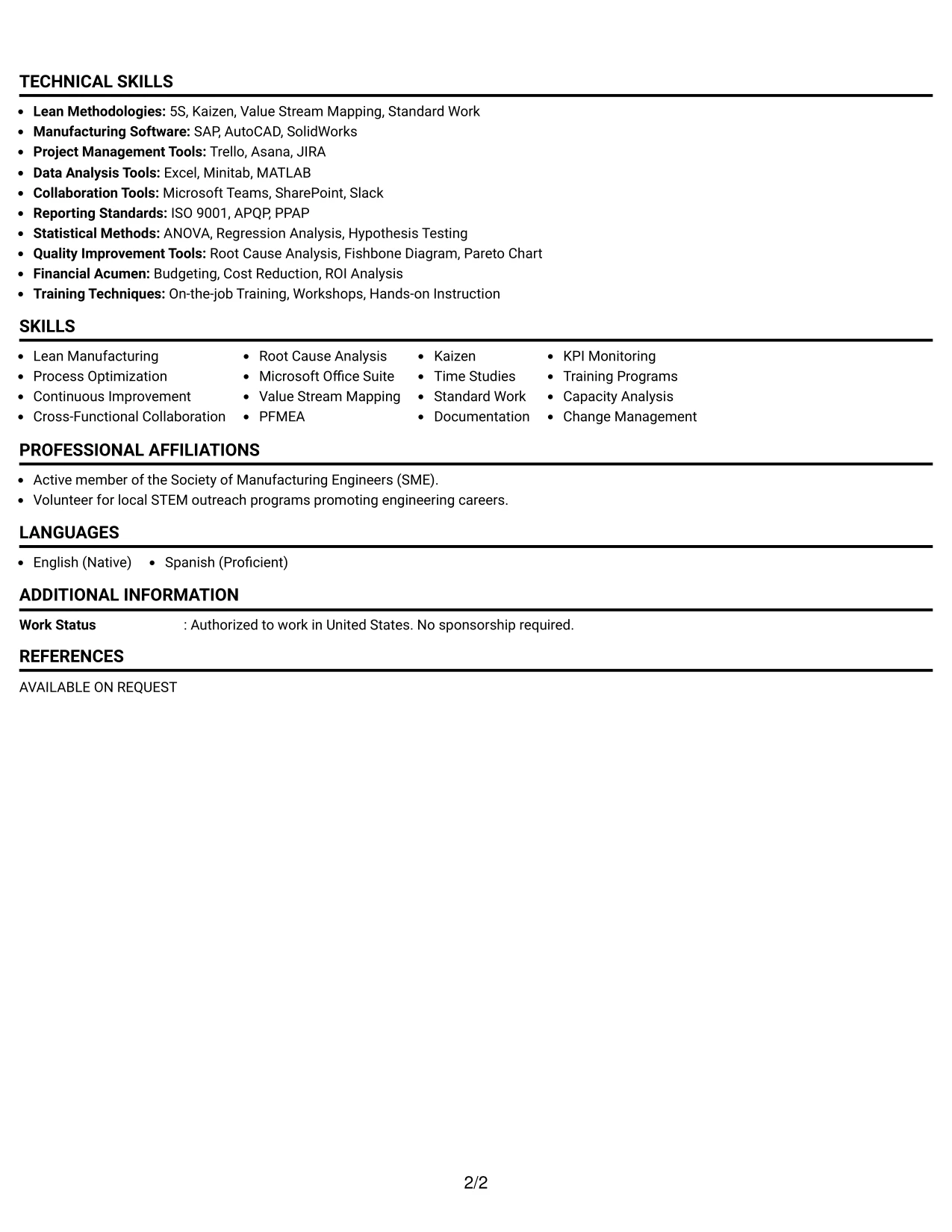 Resume Example Page 2