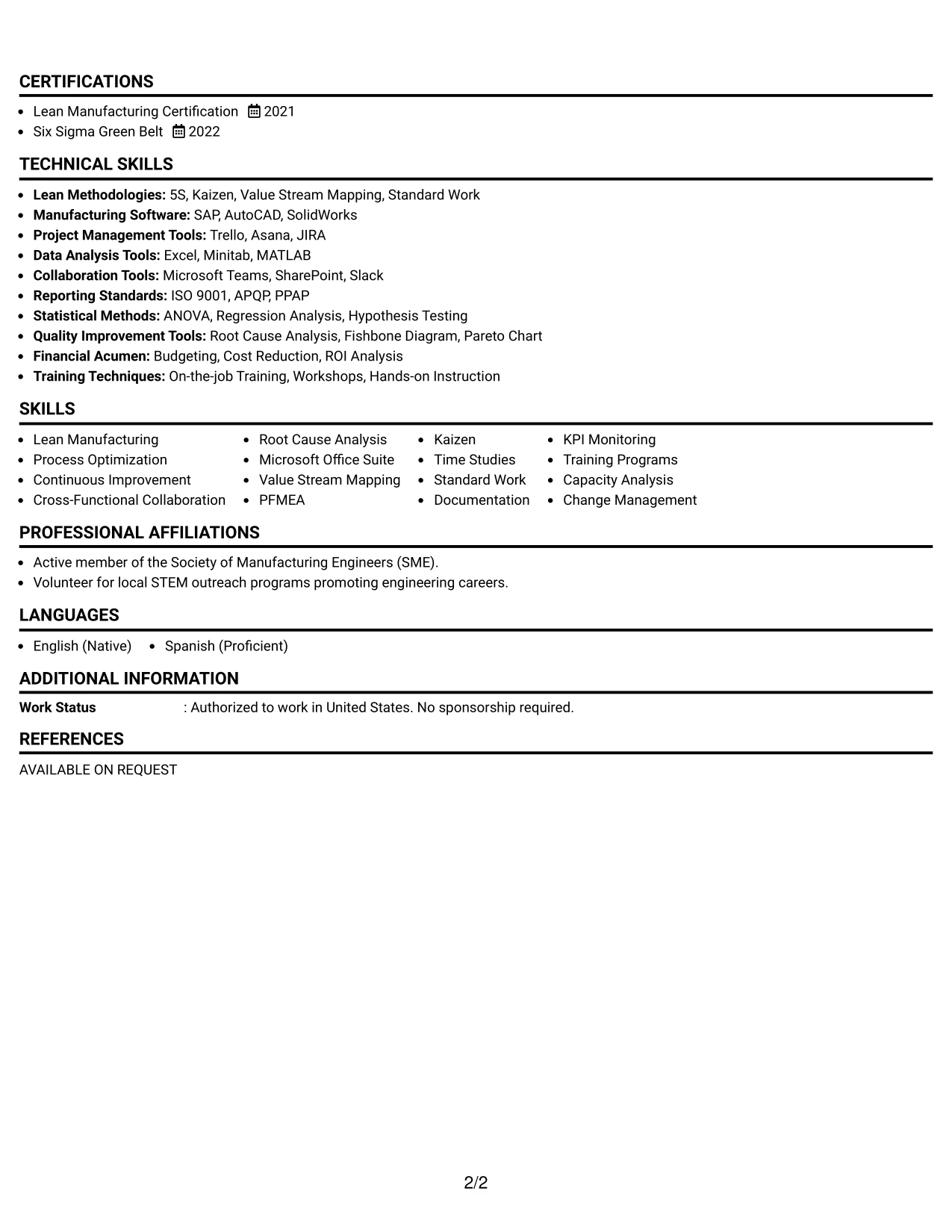 Resume Example Page 2